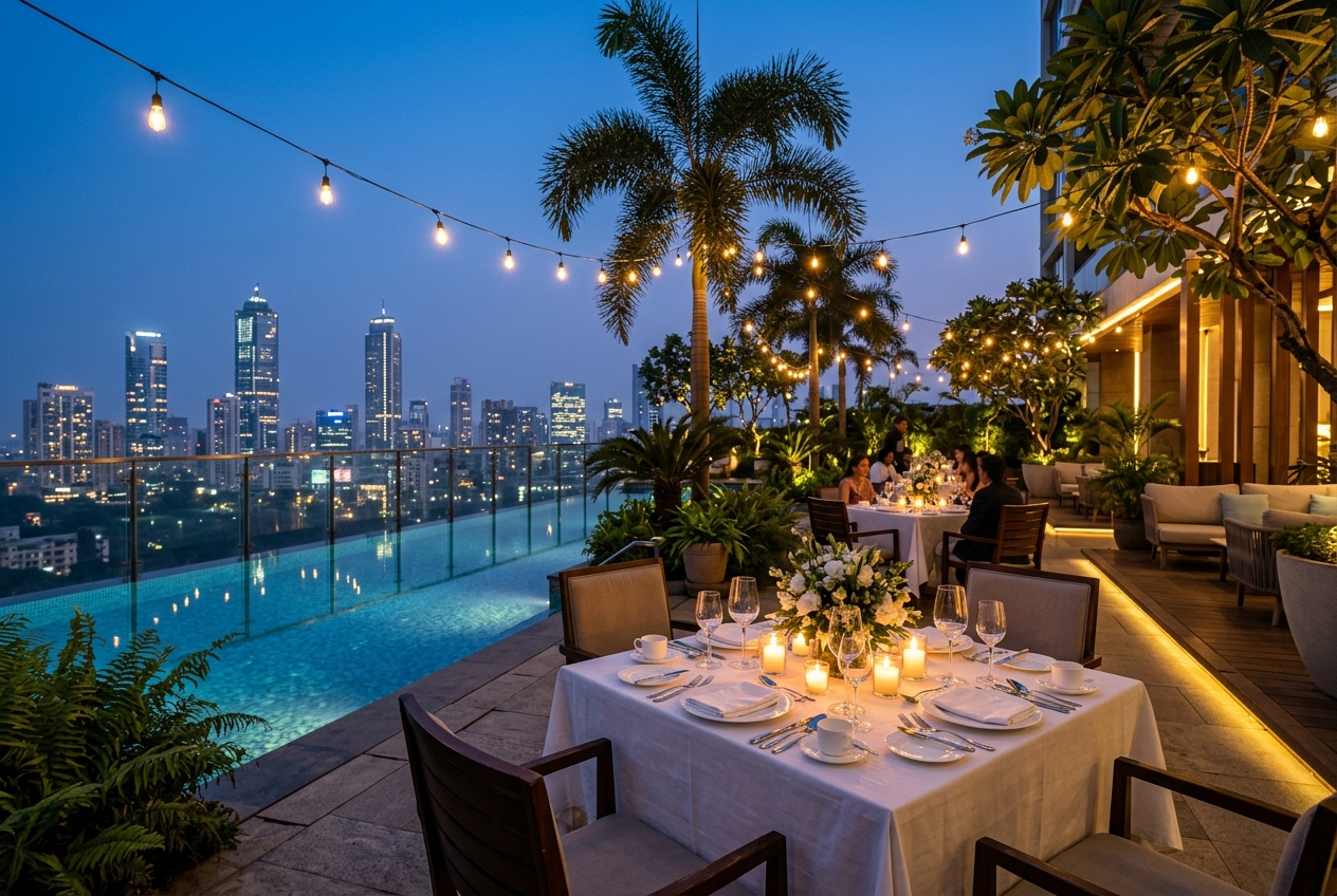 BKC skyline and lifestyle destinations seen from a premium dining terrace